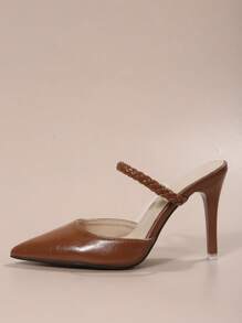 Women's Sandals, Summer Stylish Ankle Strap Stiletto Heels, Pointed Toe Half Slippers In Brown - Brown - View 5