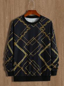 Manfinity Men Geo Print Sweatshirt - Black - View 2