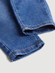 SHEIN Young Girl Ruched Front Wide Waistband Jeans - Dark Wash - View 4