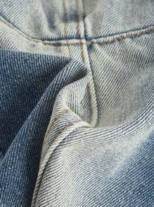 SHEIN MOD 拉鏈開襟弧形下擺吊帶牛仔上衣 - 深色水洗藍 - 查看 4