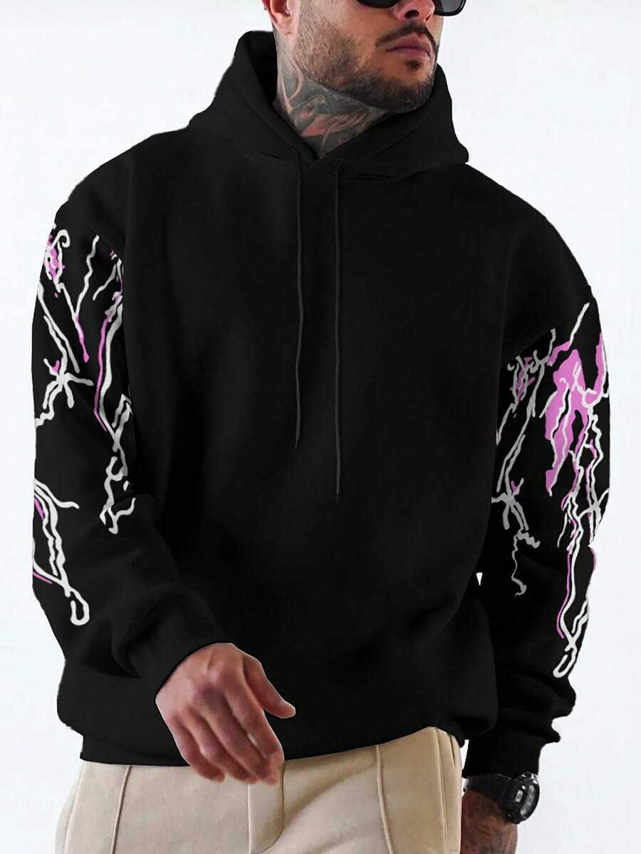 Manfinity LEGND Nam In Đồ họa Dây rút Hoodie - màu đen - Xem 1