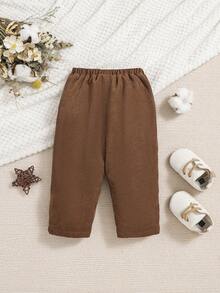 SHEIN Baby Boy Bear Patched Detail Thermal Pants - Brown - View 2