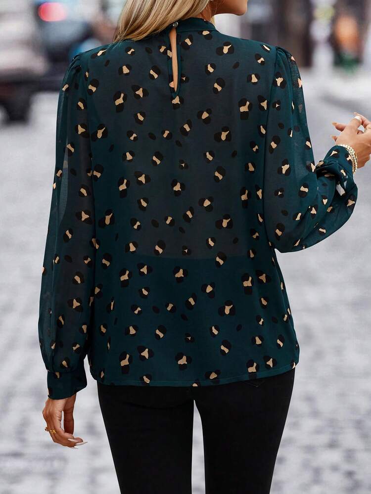 Allover Print Keyhole Neckline Blouse