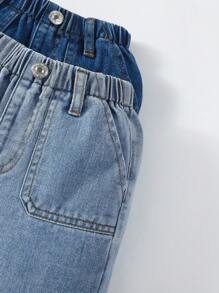SHEIN Explorewe 男嬰2入組雙口袋彈性腰帶牛仔褲 - 彩色 - 查看 6