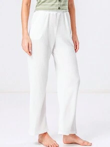 Pantalon Droit Unicolore Côtelé - Blanc - Voir 3