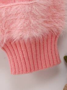 SHEIN Tween Girl Chevron Pattern Fuzzy Knit Sweater - Pink - View 5