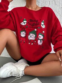 EURMUSE In Giáng sinh Thả vai Áo nỉ - Đỏ và trắng - Xem 3