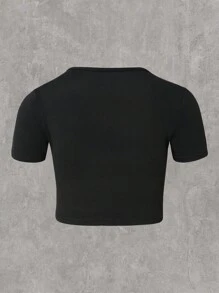 SHEIN EZwear Mũ Giáng sinh & In cốc Áo phông Crop - màu đen - Xem 2