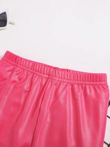 SHEIN 舒適休閒彈性腰專為女嬰設計的褲子,純色彈力長褲 - 粉色 - 查看 5