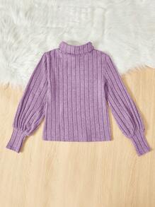 SHEIN Tween Girl Solid Color Casual Long Sleeve Tee With Turtleneck And Lantern Sleeves - Mauve Purple - View 2