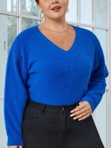 SHEIN Essnce Plus Drop Shoulder Sweater - Blue - View 4