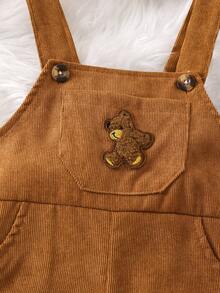SHEIN Young Girl Bear Embroidery Overall Jumpsuit - Brown - View 3