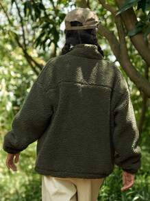 DAZY Dây kéo Thả vai Áo Teddy Jackets - màu xanh lá - Xem 2