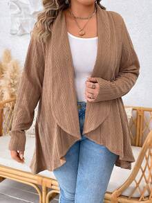 SHEIN LUNE 大碼開門襟不對稱下擺外套 - 卡其色 - 查看 4