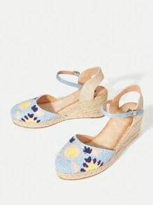 SheIn VCAY 女性時尚拼接顏色坡跟跟涼鞋,合適的適用於全部季節&場合 - 藍色 - 查看 5