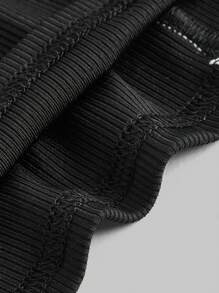 ROMWE Fairycore 蕾絲拼接一字肩T恤 - 黑色 - 查看 4