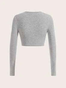 SHEIN BASICS 純色短款T恤 - 淺灰色 - 查看 2