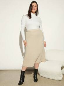 SHEIN BASICS Plus High Waist Flare Sweater Skirt