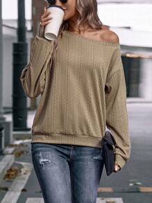 Chiquease Solid Asymmetrical Neck Drop Shoulder Sweatshirt Pullover Fall Outfit
