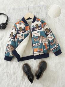 SHEIN Young Boy Cartoon Graphic Bomber Jacket - Multicolor - View 1