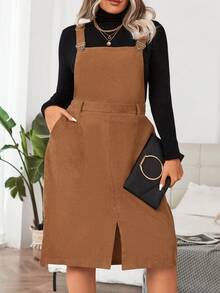 Calvaya 大碼斜袋開衩下擺連身裙（無T恤） - 棕色 - 查看 6