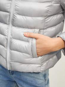 BizChic 冬季拉链夹棉大衣 - 淺灰色 - 查看 6