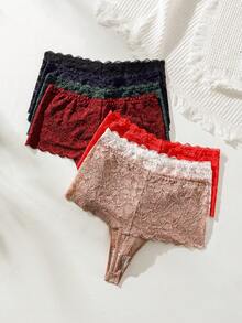 SHEIN 7 Paquetes De Ropa Interior De Tanga Con Encaje Floral Y Borde Festoneado - Multicolor - Ver 2