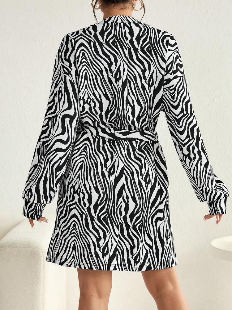 Maternity Zebra Striped Drop Shoulder Belted Dress