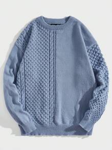 Manfinity RebelGame Men Solid Cable Knit Sweater - Blue - View 1