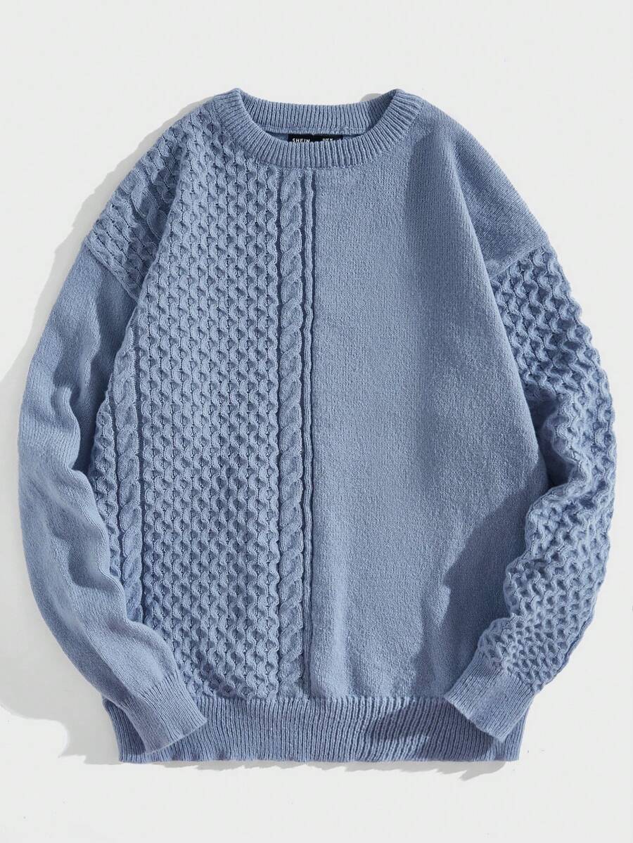 Manfinity RebelGame Men Solid Cable Knit Sweater - Blue - View 1