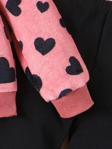 SHEIN Áo hoodie in hình trái tim Tween Girl & Quần legging viền xếp nếp - Nhiều màu - Xem 6