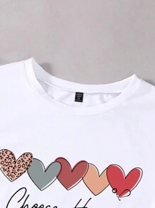 Flirla Plus Size Heart & Slogan Graphic Tee Choose Happy For Summer - White - View 4