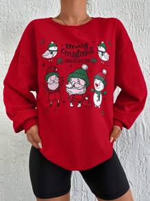 EURMUSE In Giáng sinh Thả vai Áo nỉ - Đỏ và trắng - Xem 4