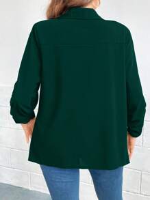 SHEIN Clasi Plus Shawl Collar Ruched Sleeve Open Front Blazer - Dark Green - View 2
