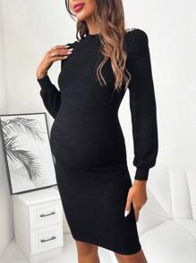 SHEIN Thai sản Cổ giả Váy bodycon - màu đen - Xem 4