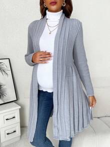 SHEIN Maternity Fold Pleated Detail Cardigan, For Winter - Grey - View 4