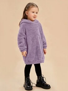 SHEIN Leap Crew Young Girl Drop Shoulder Teddy Sweatshirt Without Bag - Purple - View 4