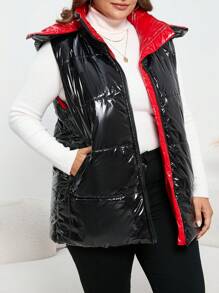 SHEIN LUNE 加拉鍊連帽羽絨背心大衣 - 黑色 - 查看 3