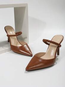 Women's Sandals, Summer Stylish Ankle Strap Stiletto Heels, Pointed Toe Half Slippers In Brown - Brown - View 6