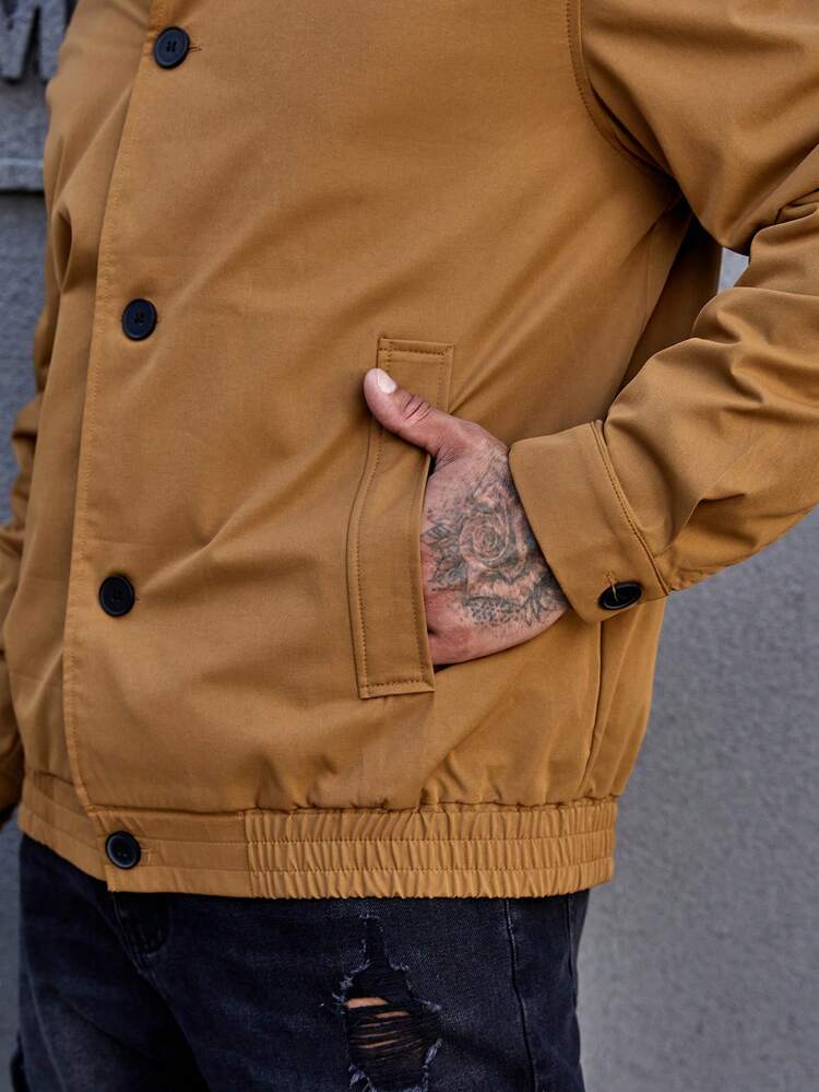 Men's Loose Fit Button Up Jacket With Slant Pocket