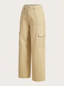 SHEIN MOD Flap Pocket Side Cargo Jeans - Apricot - View 2