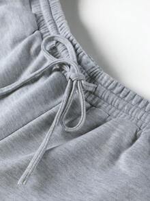 SHEIN EZwear Plus Påsydd Text Dragsko i Midjan Mjukisbyxor - Ljusgrå - Visa 4