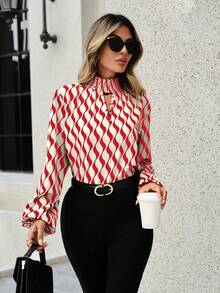 SHEIN Clasi Allover Print Keyhole Neckline Blouse - Multicolor - View 3