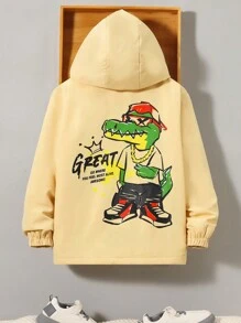 SHEIN Tween Boy Slogan & Cartoon Graphic Hooded Thermal Lined Coat - Apricot - View 6