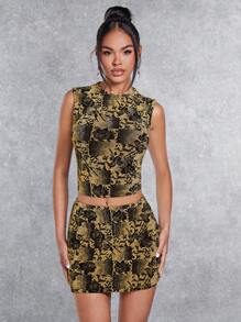 SHEIN BAE Floral Print Crop Tank Top & Bodycon Skirt - Multicolor - View 1