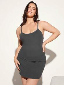 SHEIN BASICS Hơn Chất rắn Váy Cami Bodycon - Xám - Xem 3