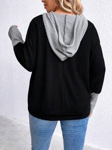 Linhara Áo nỉ hai màu dáng rộng, vai rớt, có dây rút, thích hợp cho lễ tốt nghiệp, tựu trường, lễ tốt nghiệp, giáo viên, áo nỉ mùa thu cho mùa tựu trường. - màu đen - Xem 2
