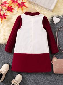 SHEIN Young Girl Mock Neck Tee & Cartoon Graphic Dress - Red and White - View 2