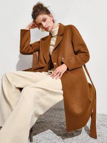 Anewsta Lapel Collar Single Button Overcoat - Mocha Brown - View 1