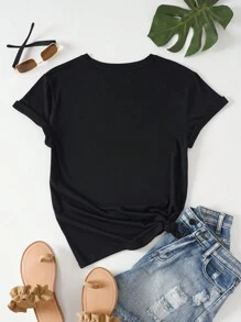 INAWLY Plus Wine Goblet Print Tee - Black - View 2